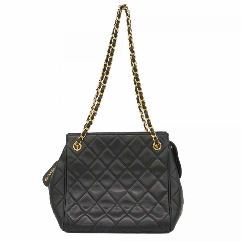 CHANEL Black Lambskin Leather Shoulder Bag